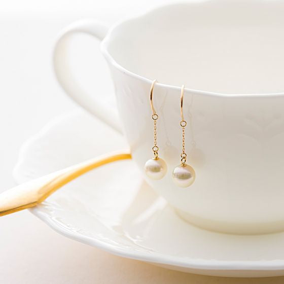 Moon Label 18K Gold Pearl Stud Earrings Yui mart