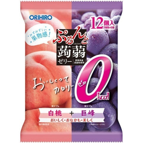 ORIHIRO Purunto 0 Calorie Konjac Jelly Pouch White Peach & Kyoho Grape 12 Pieces ORIHIRO
