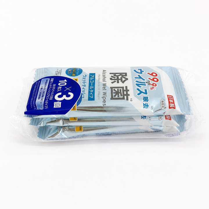 Japanese Alcohol Wet Wipes Pocket Size 10 Sheets x 3 Packs Yamata Trading