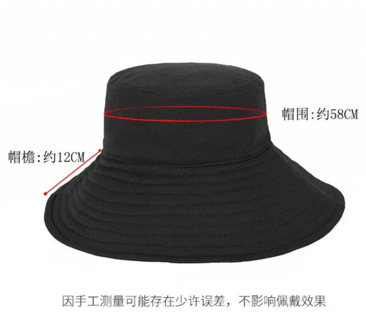 Japan UV CUT Single-Sided Foldable Sun Hat with Heat Shielding (No Wired Brim) – Black with White Polka Dots on Underside of Brim