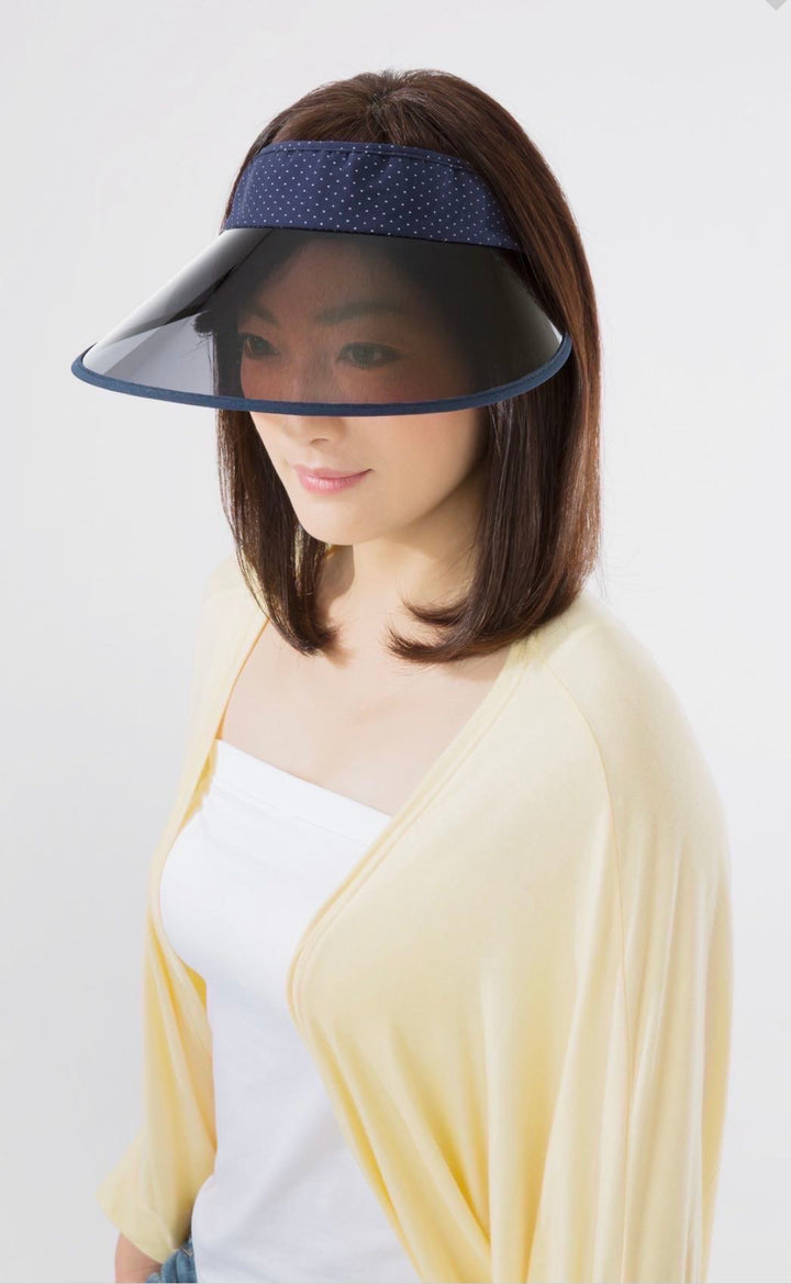 Japan UV CUT Ultra-Light Packable Visor Hat – UPF 50+ Blocks 99% UV Rays – Navy Blue with White Polka Dots