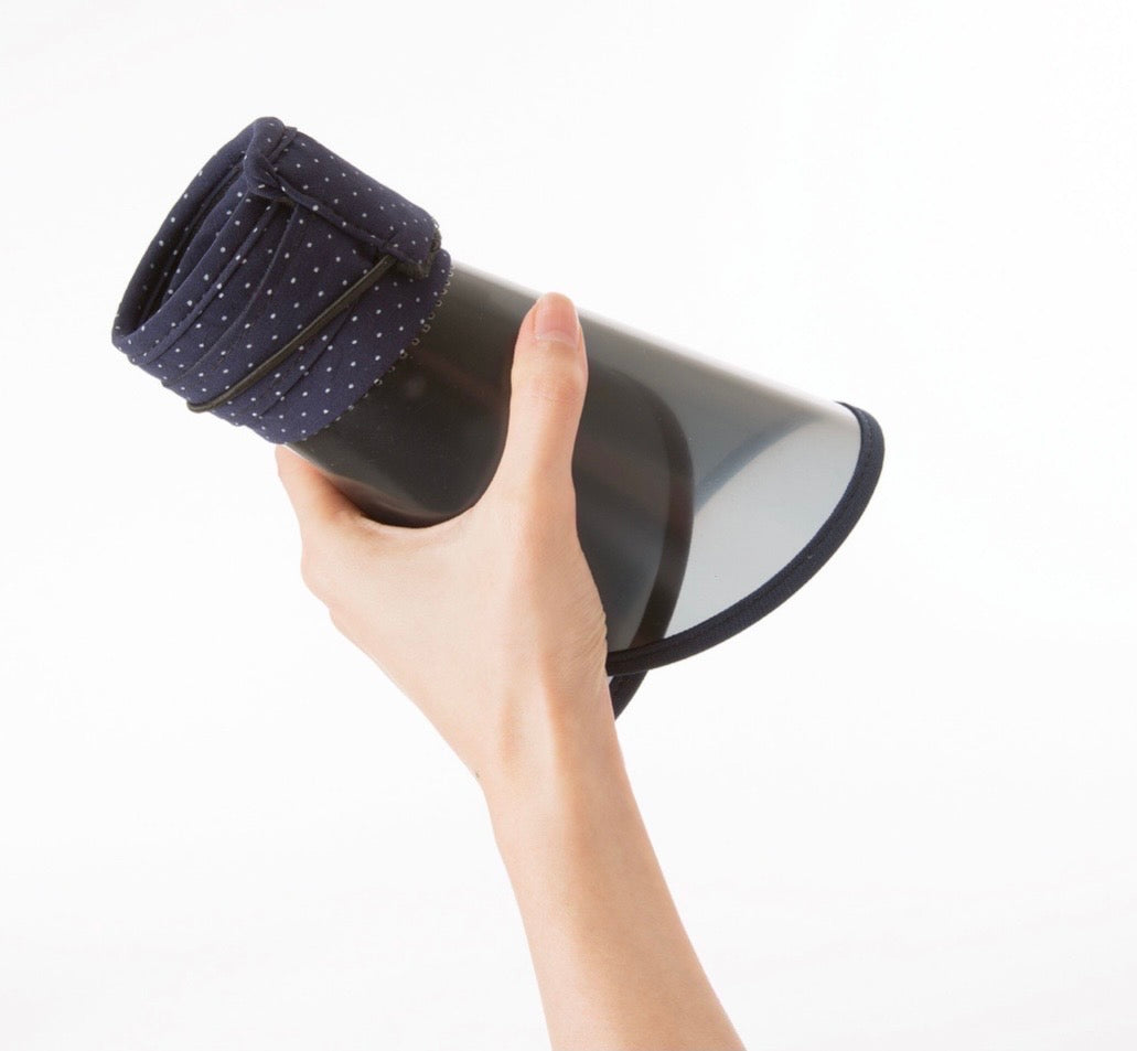 Japan UV CUT Ultra-Light Packable Visor Hat – UPF 50+ Blocks 99% UV Rays – Navy Blue with White Polka Dots
