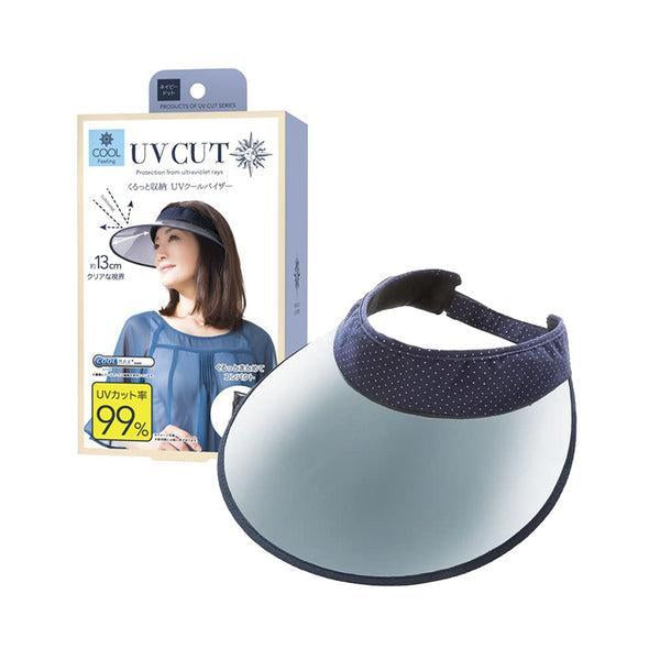 Japan UV CUT Ultra-Light Packable Visor Hat – UPF 50+ Blocks 99% UV Rays – Navy Blue with White Polka Dots