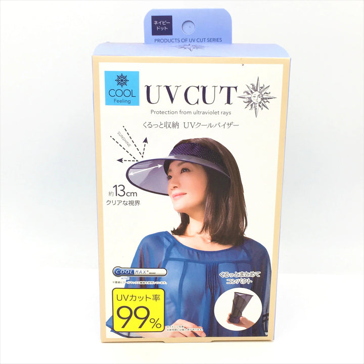 Japan UV CUT Ultra-Light Packable Visor Hat – UPF 50+ Blocks 99% UV Rays – Navy Blue with White Polka Dots