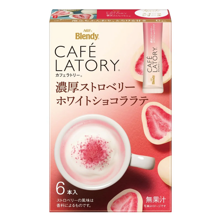AGF Blendy Cafe Latory Rich Strawberry White Chocolate Latte 6 Sticks Yui mart
