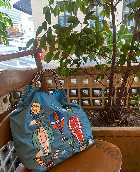 ball&chain shopping bag mirror ball （Hot Air Balloon）#88 Size L Turquoise 301139