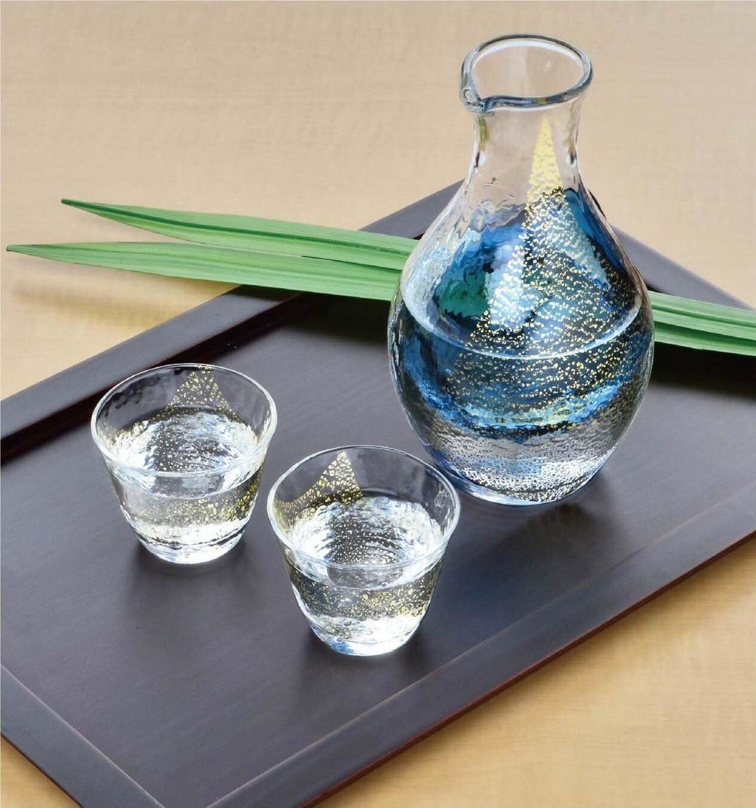Toyo Sasaki Glass G640-M60 Cold Sake Glass Set, Gold Foil, Made In Japan, Carafe, 10.1 Fl Oz (300 Ml), Glass 2.8 Fl Oz (80 Ml), 3 Pieces