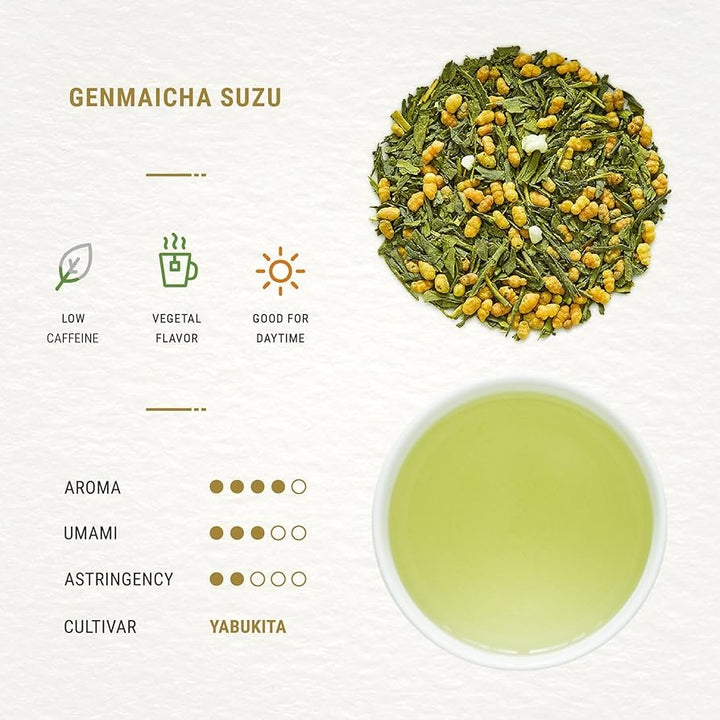 Senbird Organic Genmaicha, Japanese Matcha Brown Rice Green Tea, Kyoto, Japan, Loose Leaf, Sealed Tea Tin (3.5 oz / 100 g)