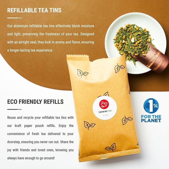 Senbird Organic Genmaicha, Japanese Matcha Brown Rice Green Tea, Kyoto, Japan, Loose Leaf, Sealed Tea Tin (3.5 oz / 100 g)