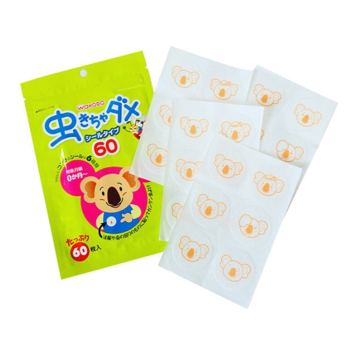 Wakodo koala insect repellent sticker sheets for clothing stroller hats and bags