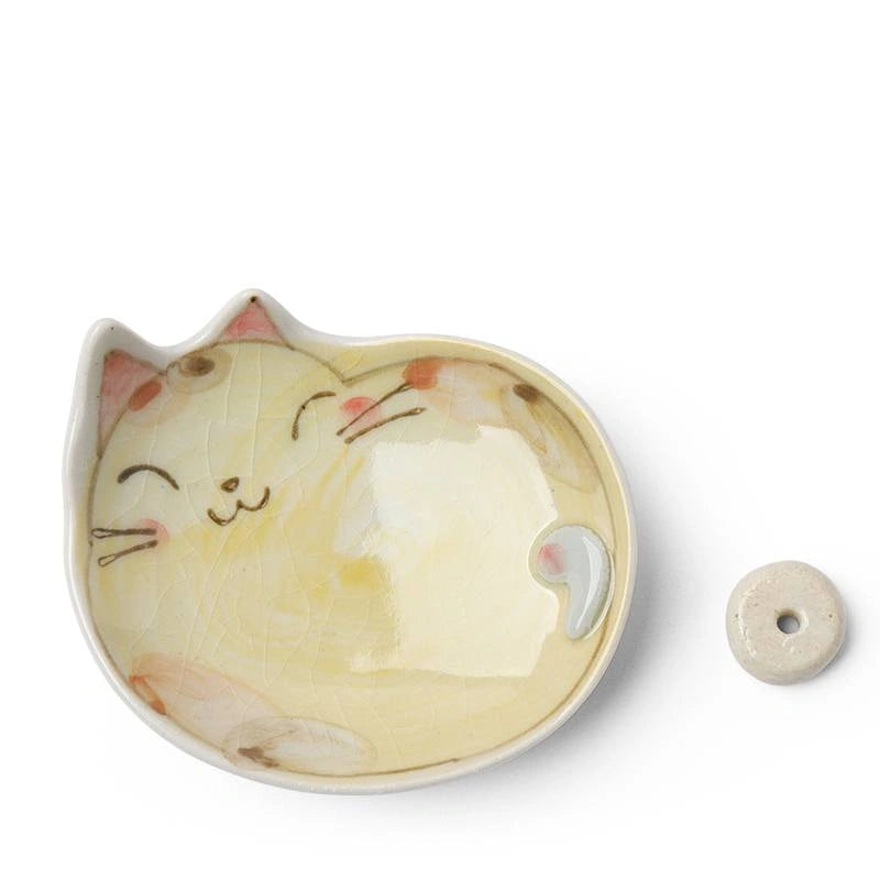 Caramel Cat Incense Holder – Japanese Ceramic Cute Cat Dish Yui mart