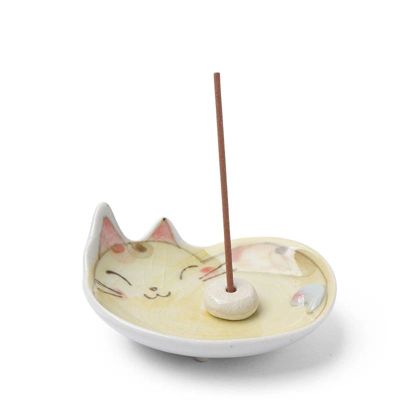 Caramel Cat Incense Holder – Japanese Ceramic Cute Cat Dish Yui mart