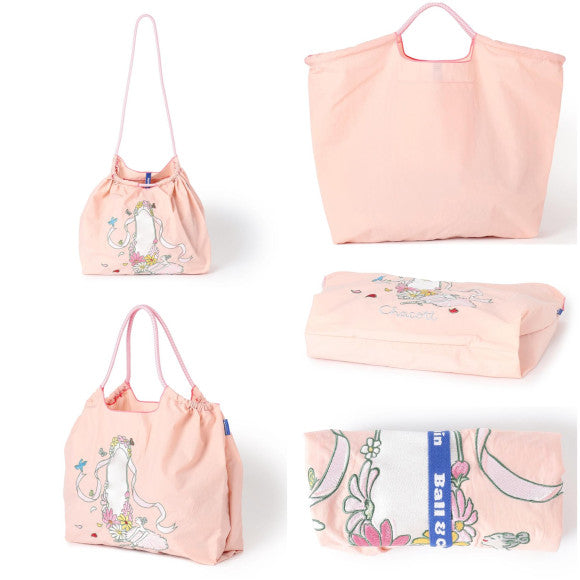 Ball & Chain x Chacott — Floral Pointed-Toe Dance Shoe Tote Bag (Size L) — Salmon Pink Yui mart