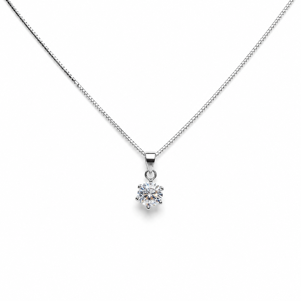 25 Sterling Silver Solitaire CZ Pendant Necklace Yui mart