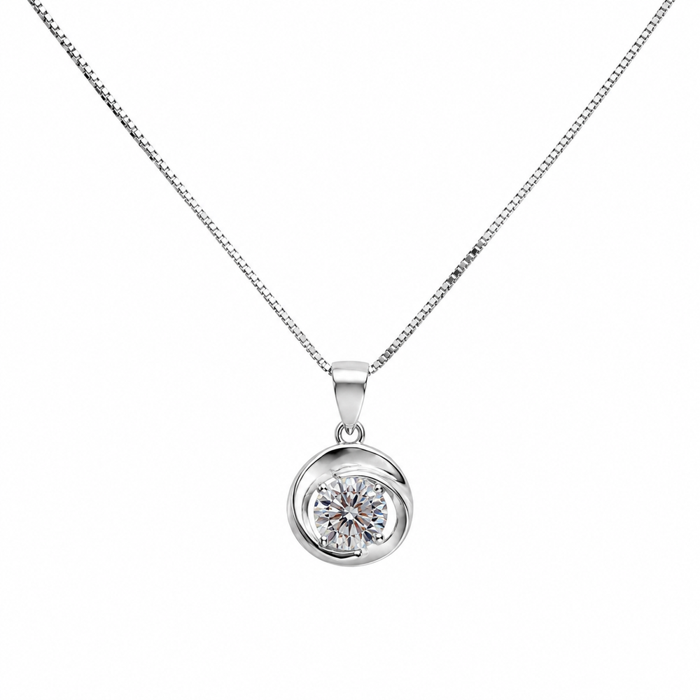 925 Sterling Silver Circle CZ Pendant Necklace Yui mart