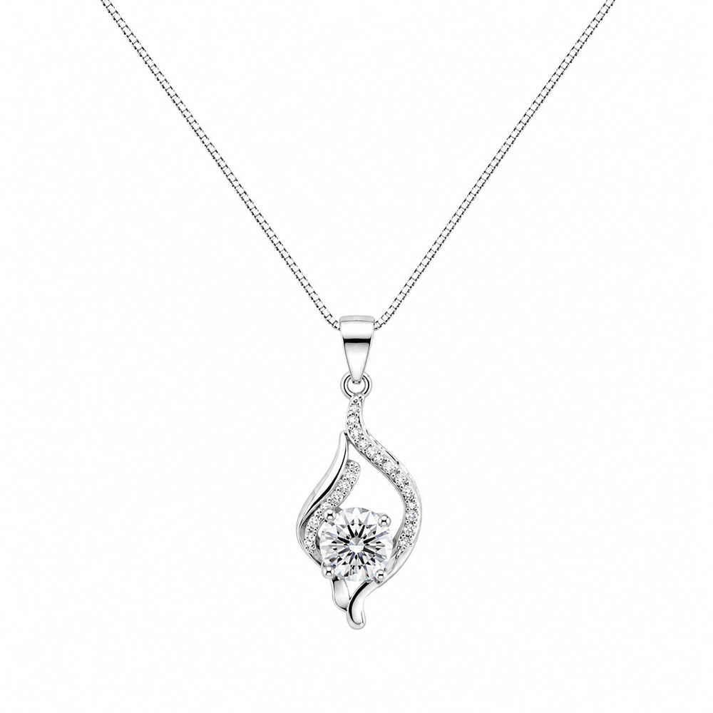 925 Sterling Silver Sparkling Teardrop Pendant Necklace Yui mart
