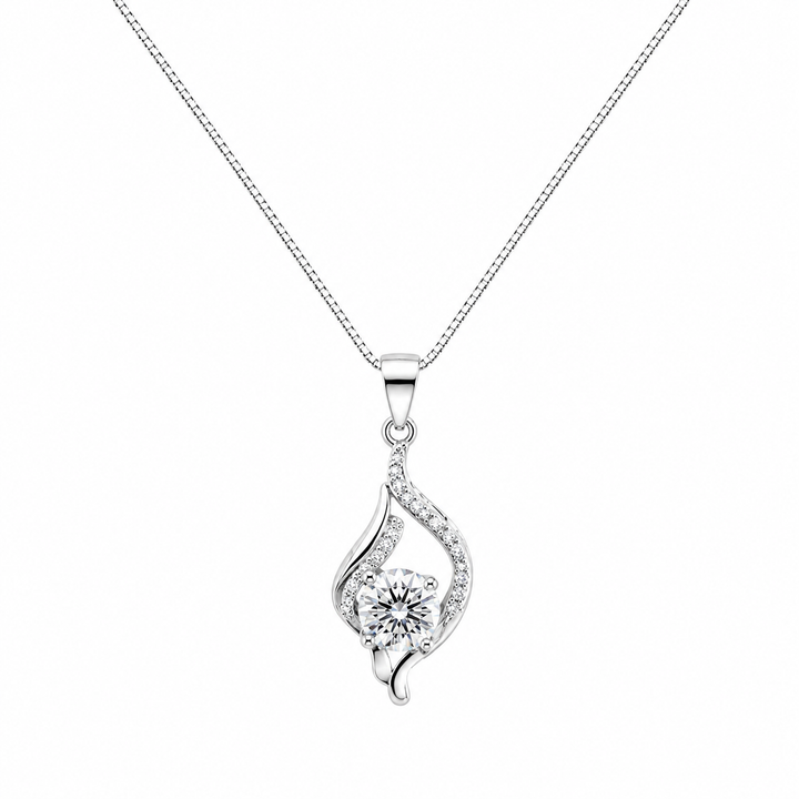 925 Sterling Silver Sparkling Teardrop Pendant Necklace Yui mart