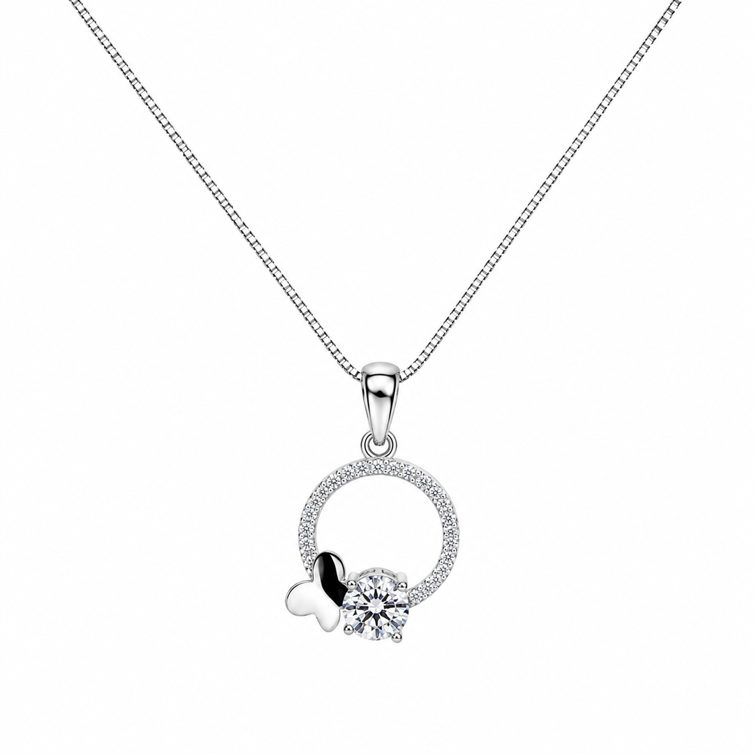 925 Sterling Silver Halo CZ Circle Pendant Necklace Yui mart