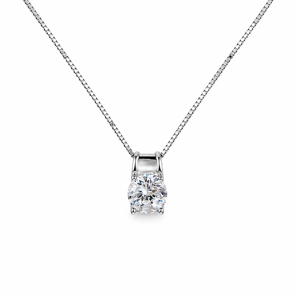 925 Sterling Silver Classic Solitaire CZ Necklace Yui mart