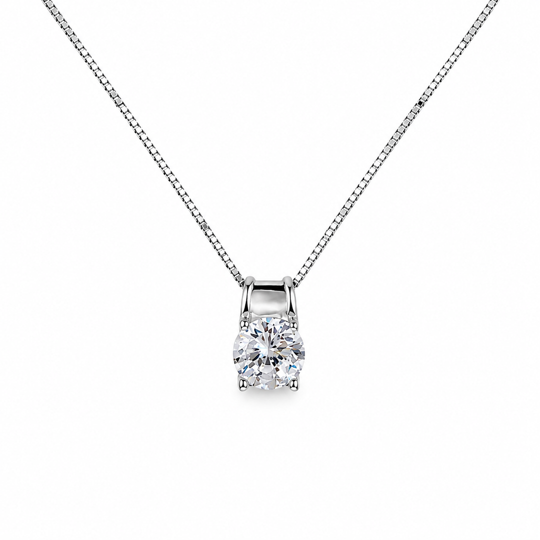 925 Sterling Silver Classic Solitaire CZ Necklace Yui mart