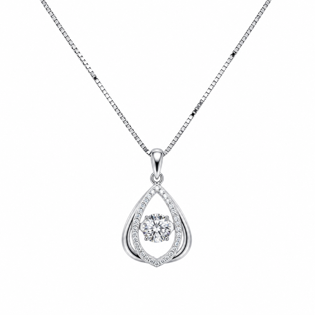 925 Sterling Silver Teardrop Halo Pearl Pendant Necklace Yui mart