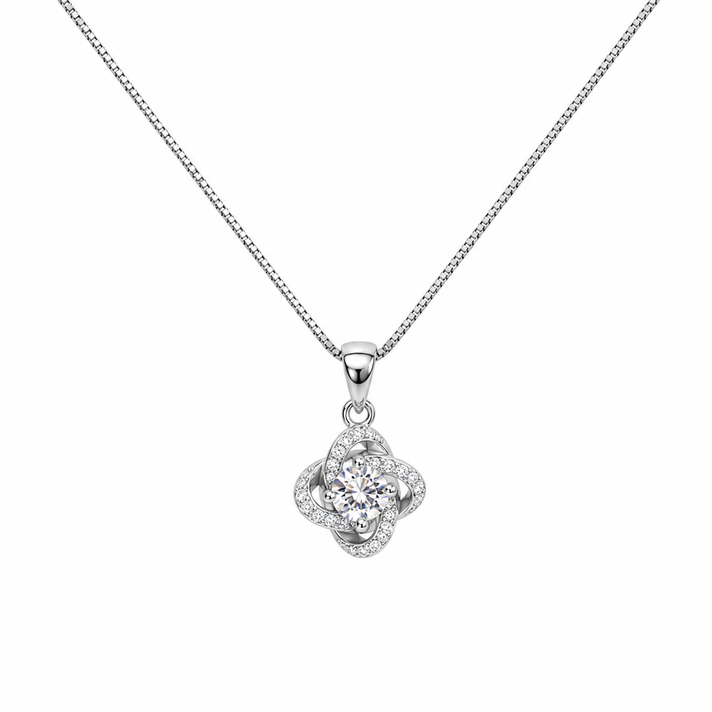 925 Sterling Silver Four-Leaf Clover CZ Pendant Necklace Yui mart