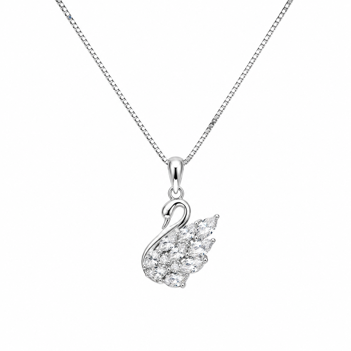 925 Sterling Silver Swan CZ Pendant Necklace Yui mart