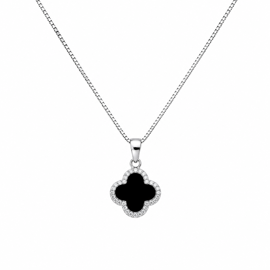 925 Sterling Silver Black Clover Pendant Necklace Yui mart