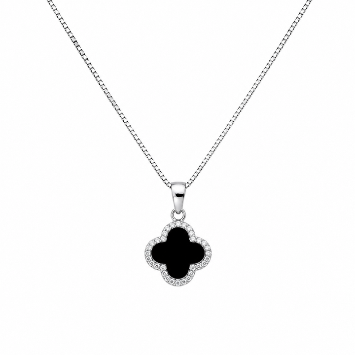 925 Sterling Silver Black Clover Pendant Necklace Yui mart