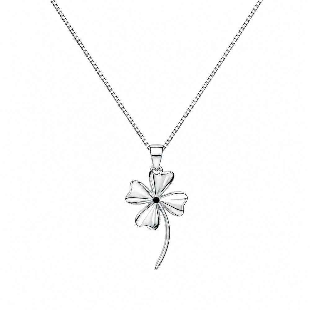 925 Sterling Silver Black Four-Leaf Clover Pendant Necklace Yui mart