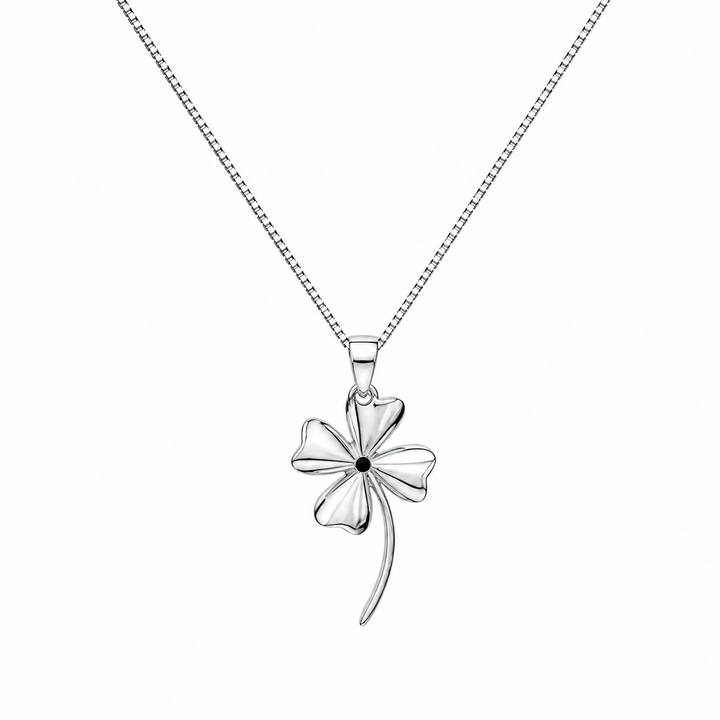 925 Sterling Silver Black Four-Leaf Clover Pendant Necklace Yui mart