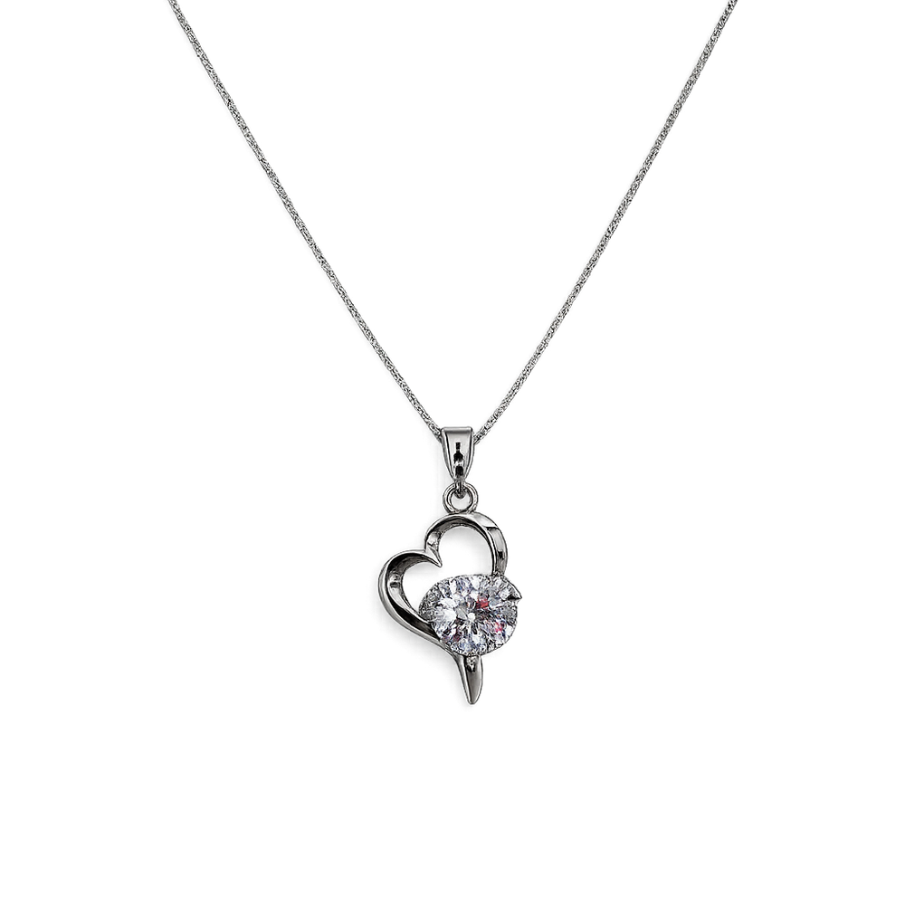 925 Sterling Silver Crystal Heart Pendant Necklace Yui mart