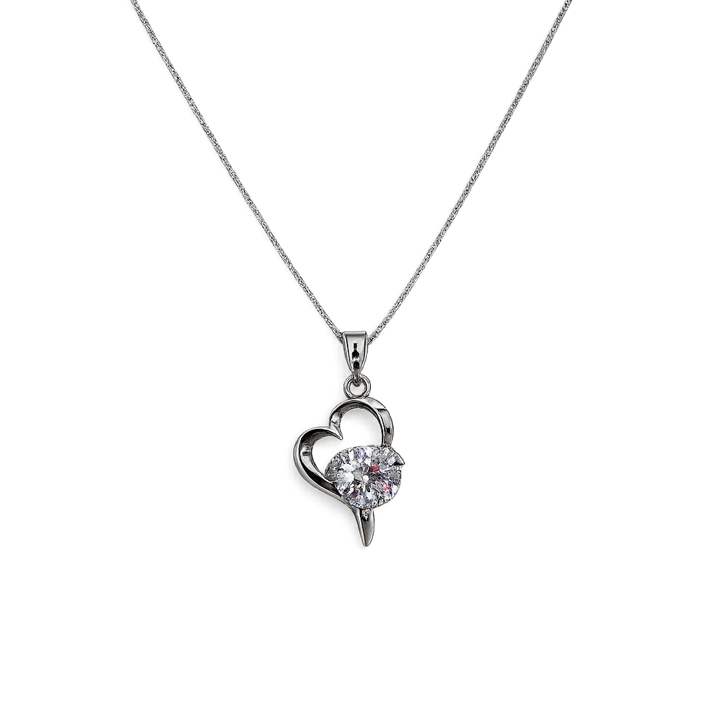 925 Sterling Silver Crystal Heart Pendant Necklace Yui mart