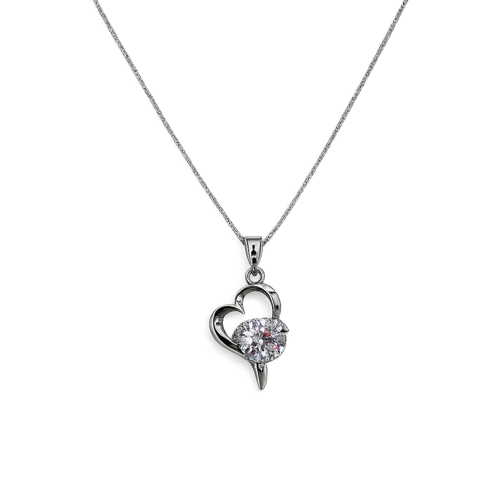 925 Sterling Silver Crystal Heart Pendant Necklace Yui mart