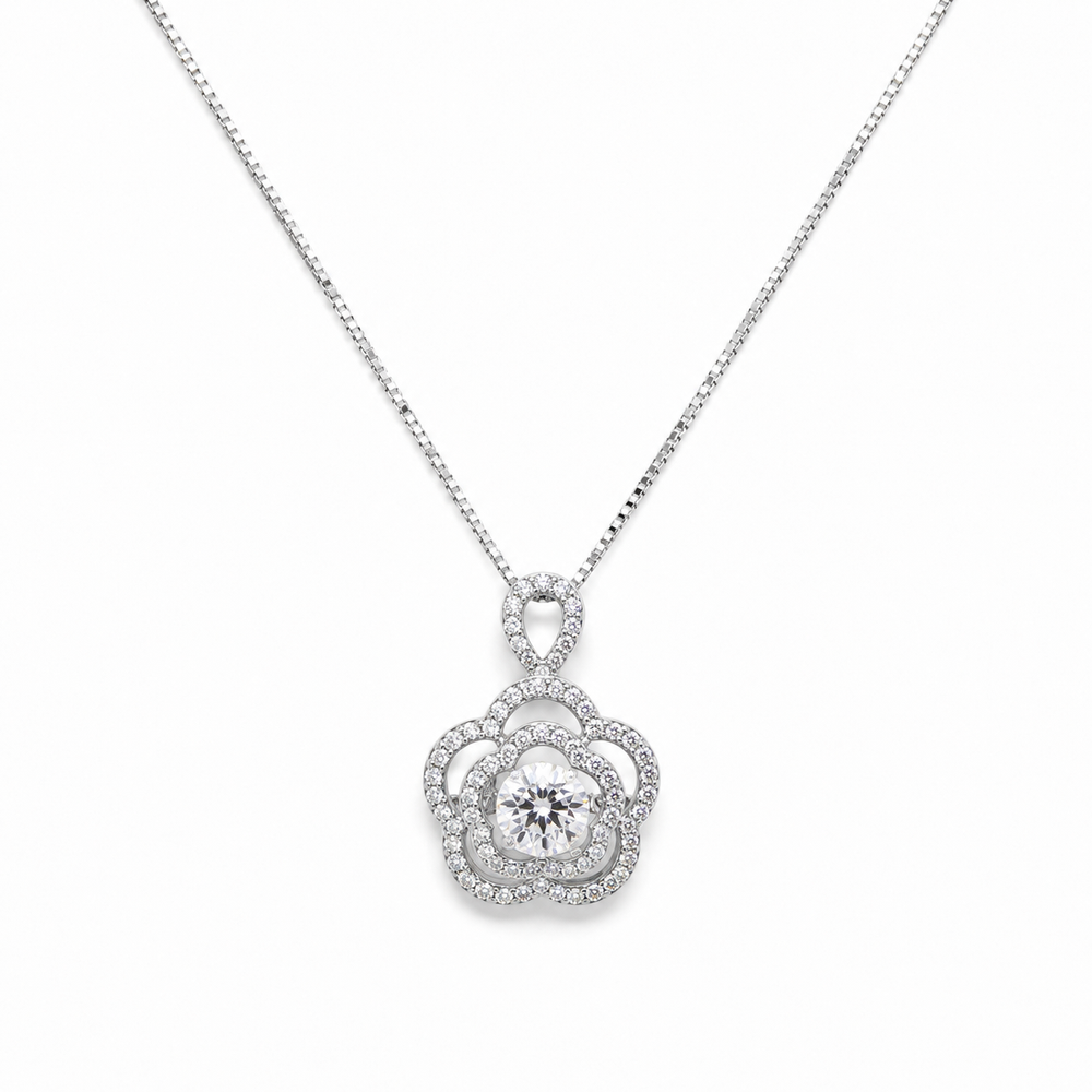 925 Sterling Silver Blossom Crystal Pendant Necklace Yui mart
