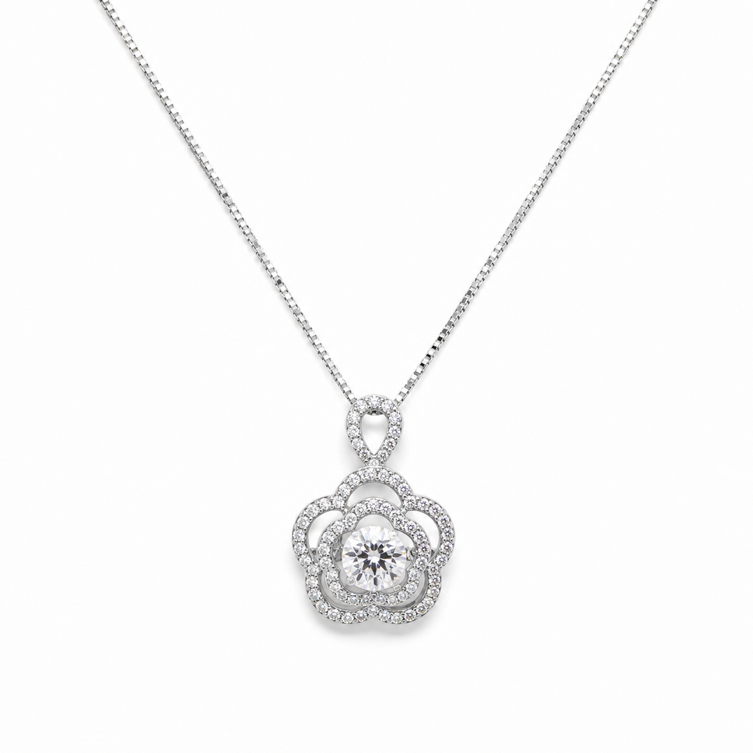 925 Sterling Silver Blossom Crystal Pendant Necklace Yui mart
