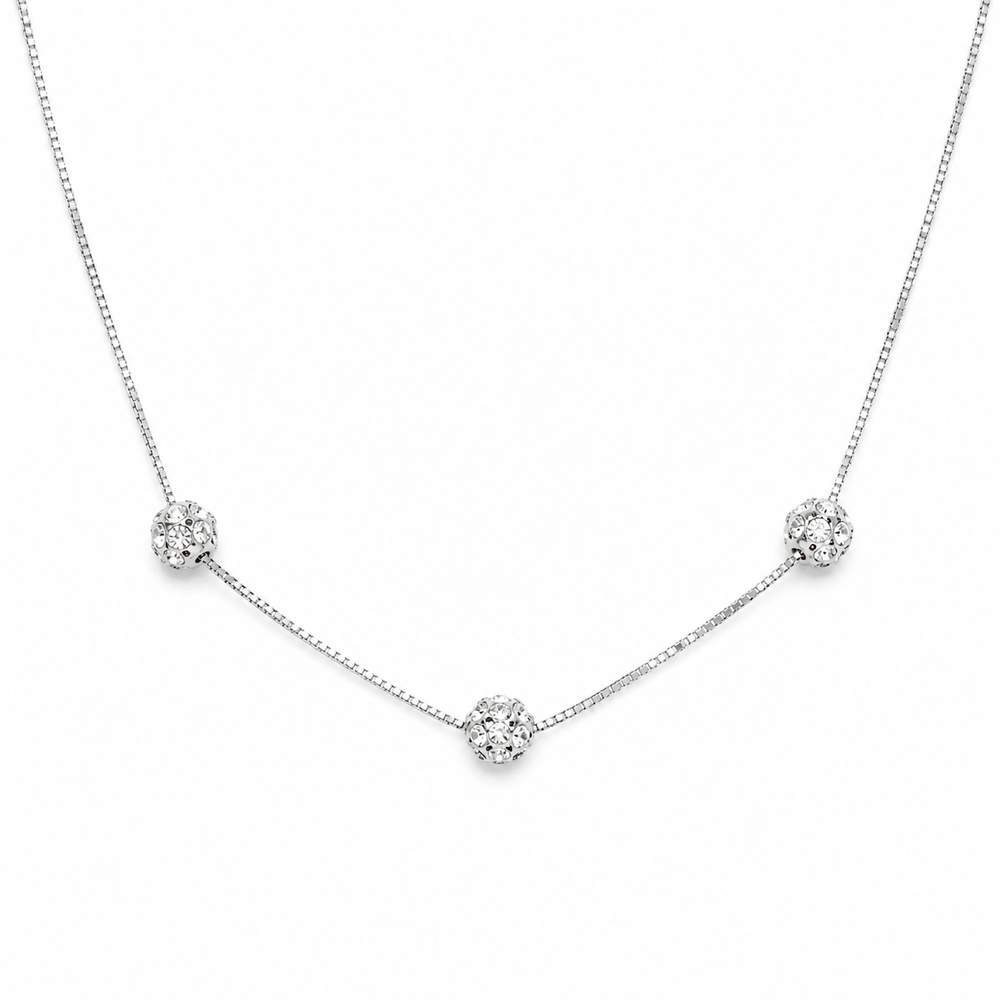 925 Sterling Silver Triple Sparkle Station Necklace Yui mart