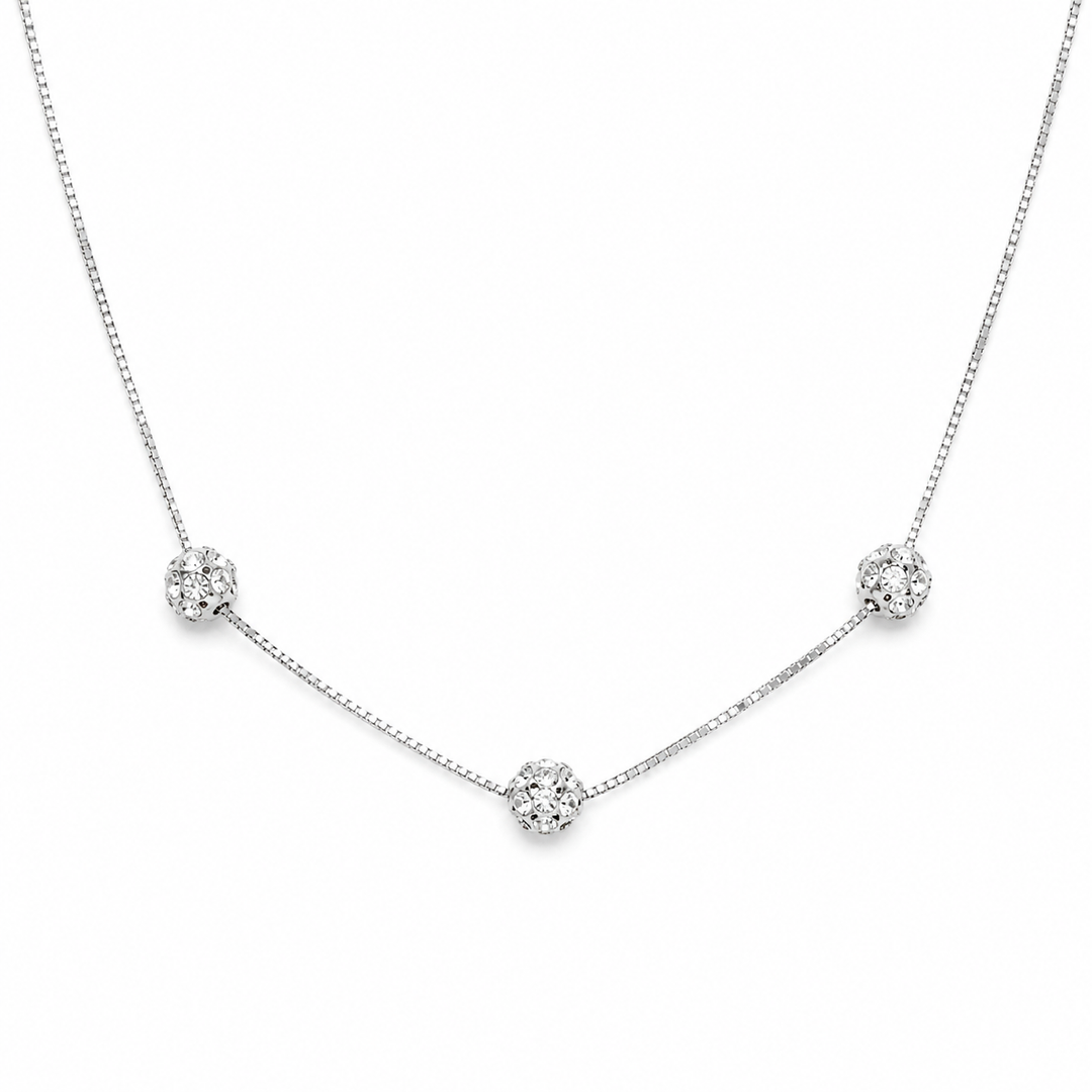 925 Sterling Silver Triple Sparkle Station Necklace Yui mart