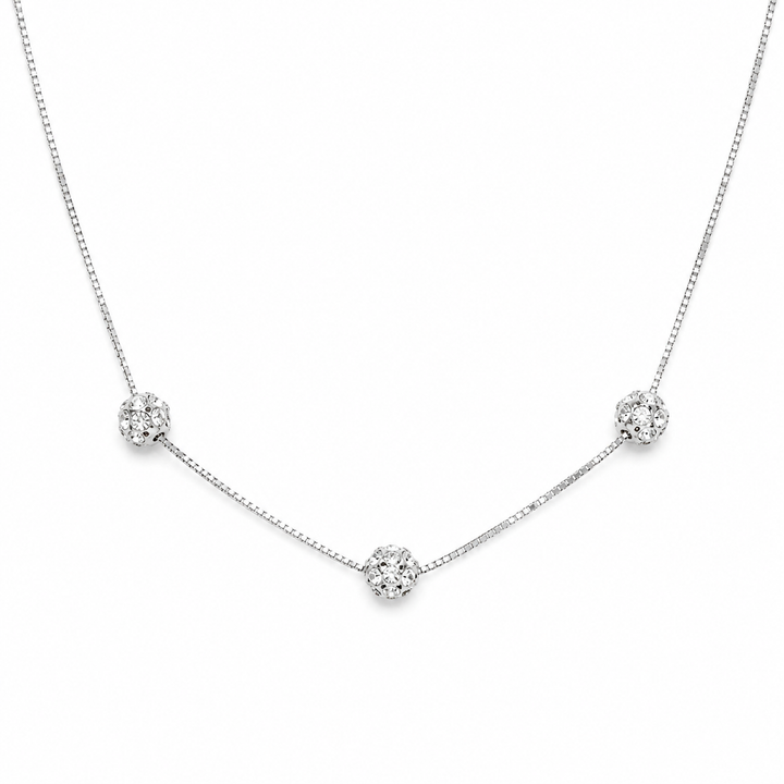 925 Sterling Silver Triple Sparkle Station Necklace Yui mart