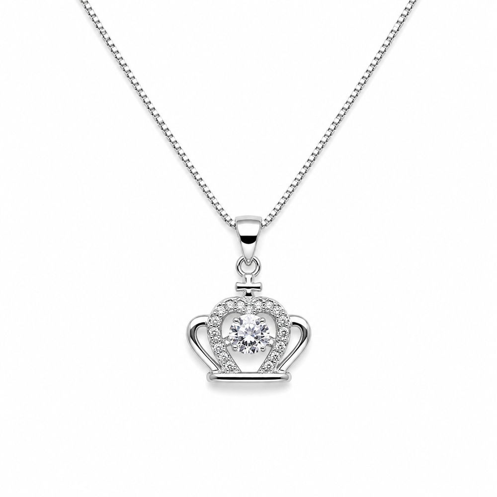 925 Sterling Silver Crown Heart Pendant Necklace Yui mart