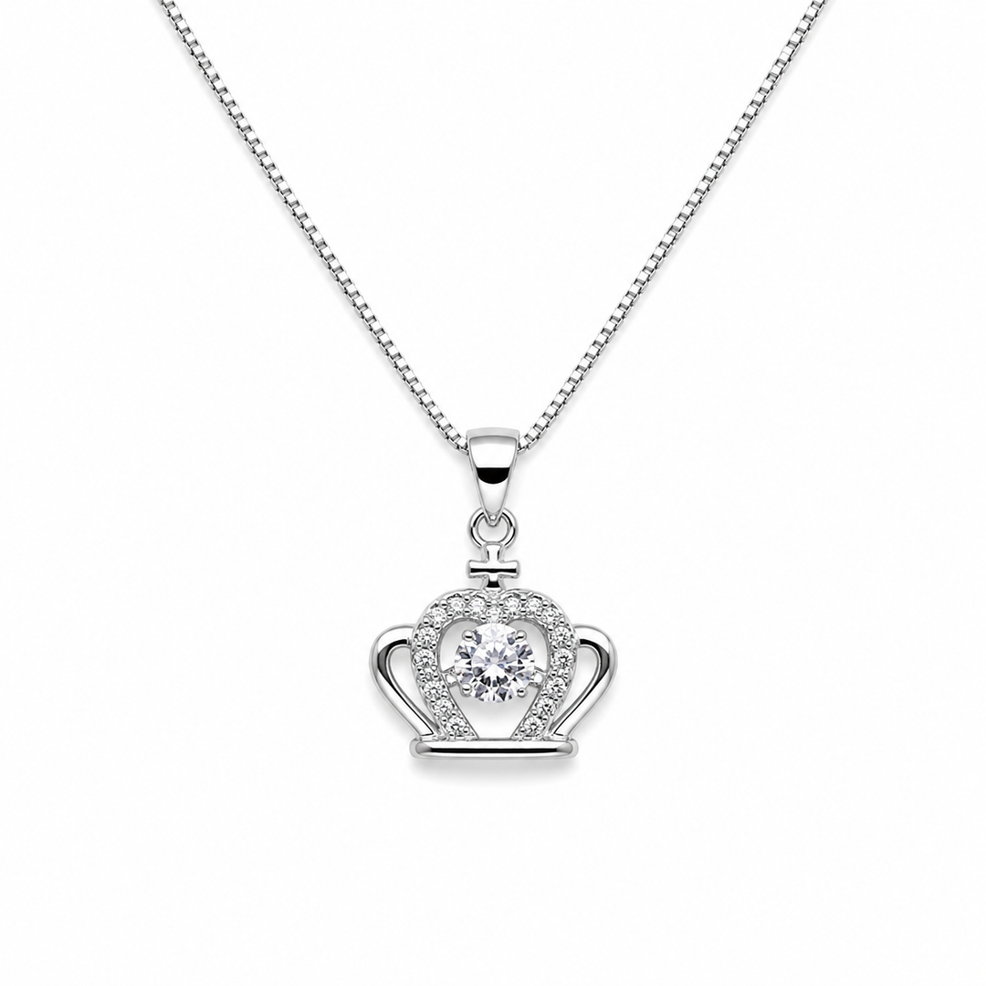 925 Sterling Silver Crown Heart Pendant Necklace Yui mart