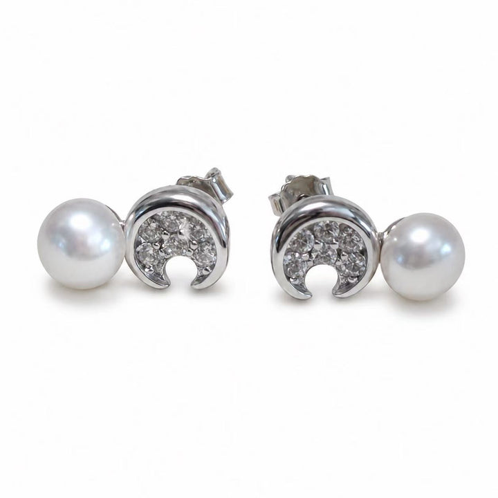 925 Sterling Silver Pearl Stud Earrings with Cubic Zirconia Yui mart