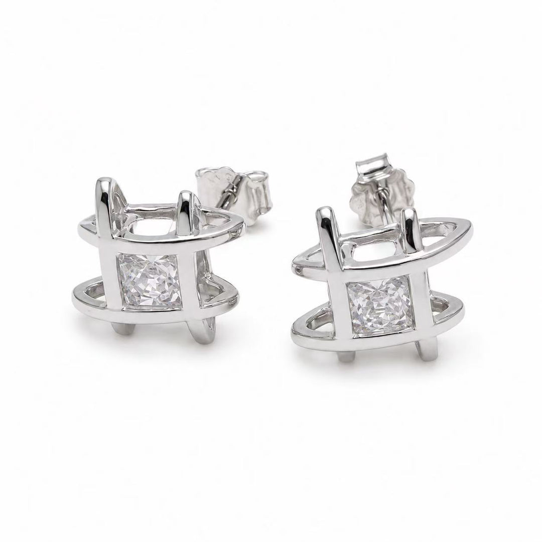 925 Sterling Silver Geometric Stud Earrings for Women Yui mart