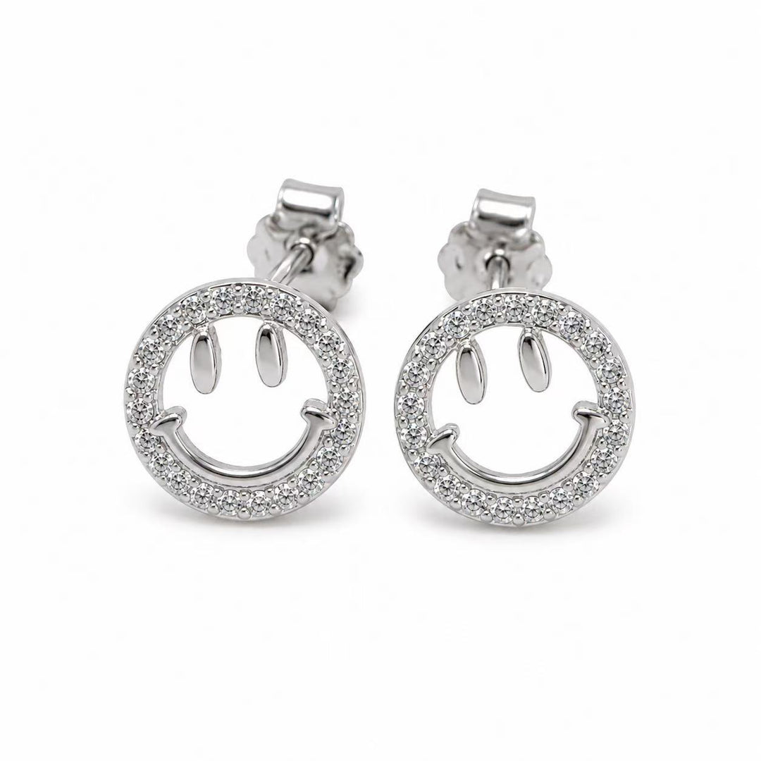 925 Sterling Silver Smiley Face Stud Earrings for Women Yui mart