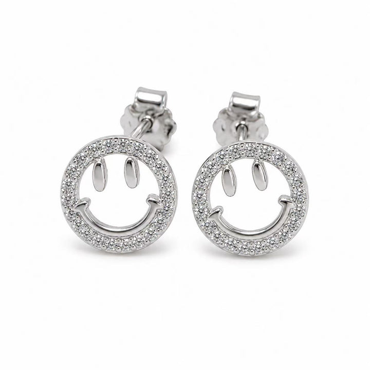 925 Sterling Silver Smiley Face Stud Earrings for Women Yui mart