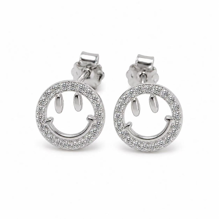 925 Sterling Silver Smiley Face Stud Earrings for Women Yui mart