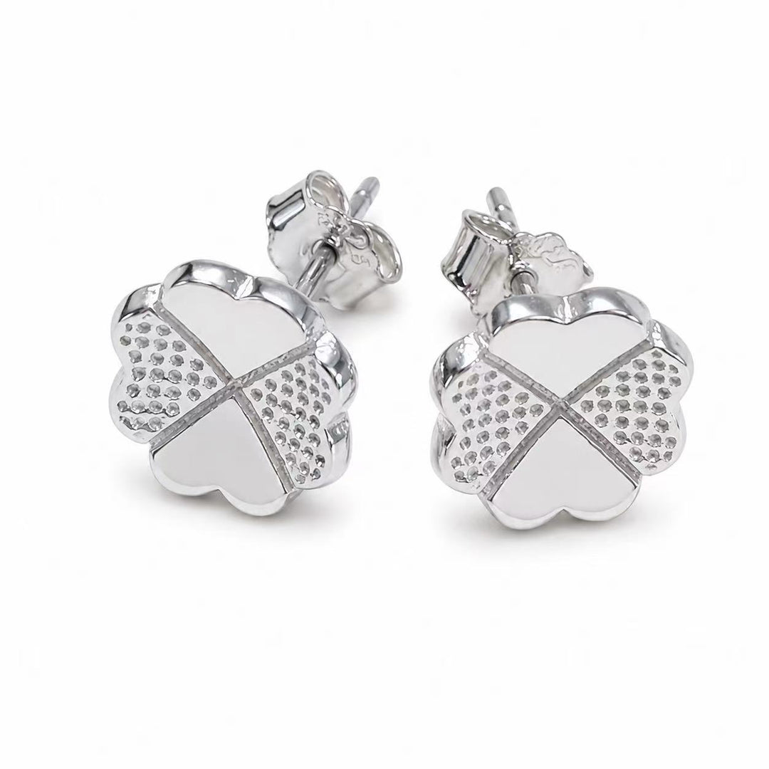 925 Sterling Silver Clover Stud Earrings for Women – Lucky Four Leaf Clover CZ Earrings Yui mart