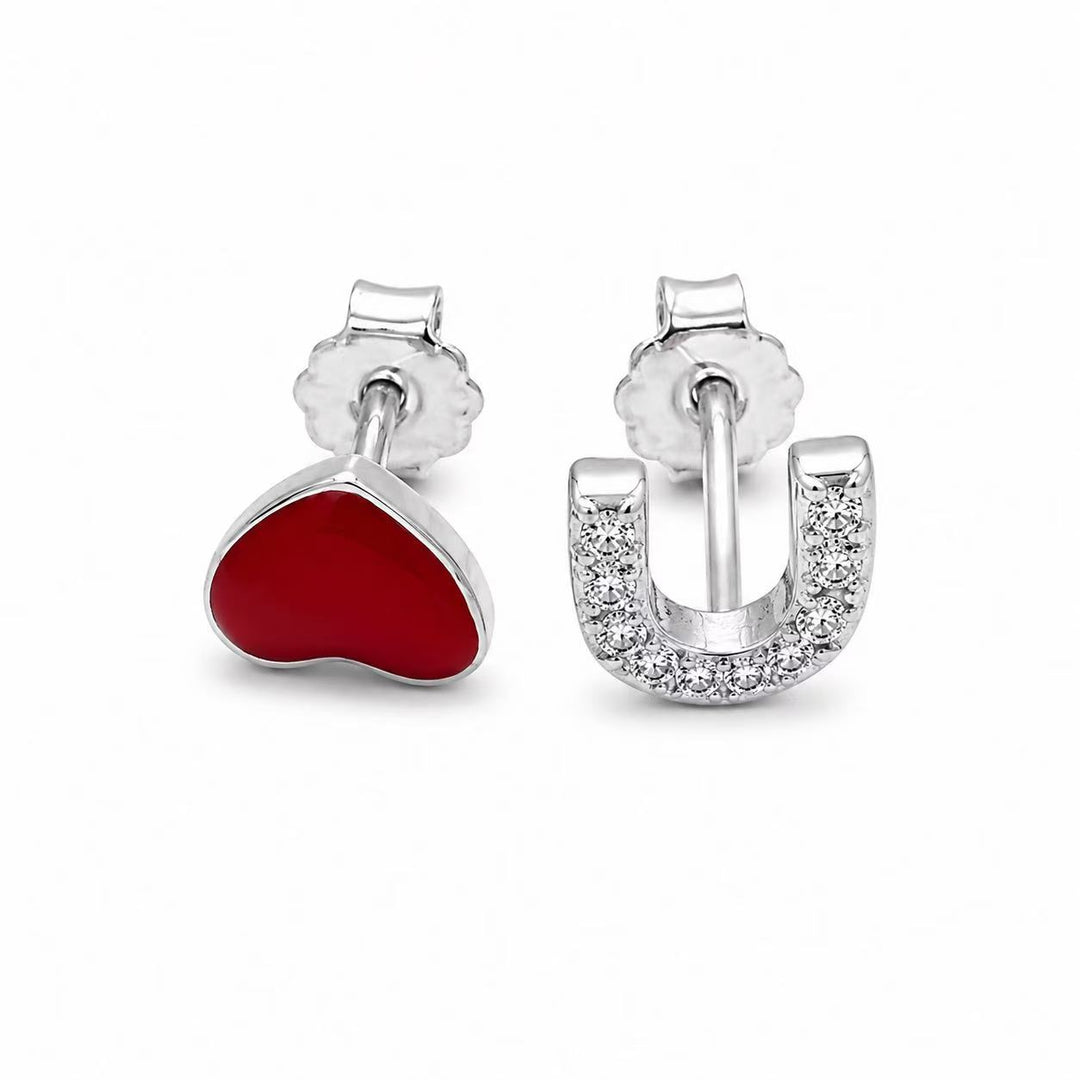 925 Sterling Silver Asymmetric Heart & U Hoop Stud Earrings for Women Yui mart