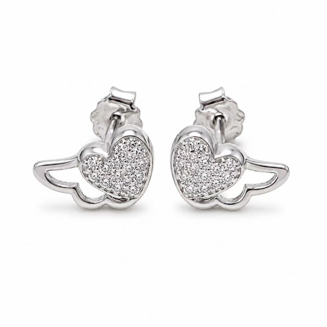 25 Sterling Silver Heart Wing Stud Earrings for Women Yui mart