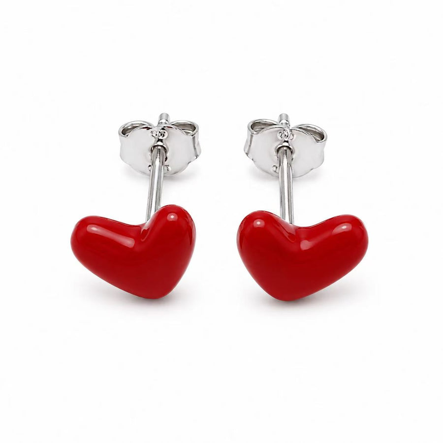 925 Sterling Silver Red Heart Stud Earrings for Women Yui mart